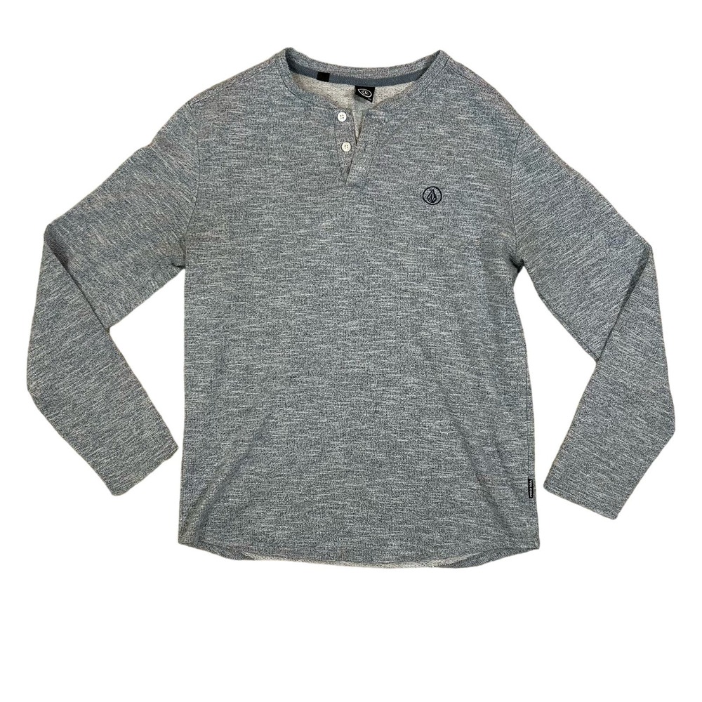Volcom Men’s Heather Blue Gray Henley‎ Pullover Shirt - Small